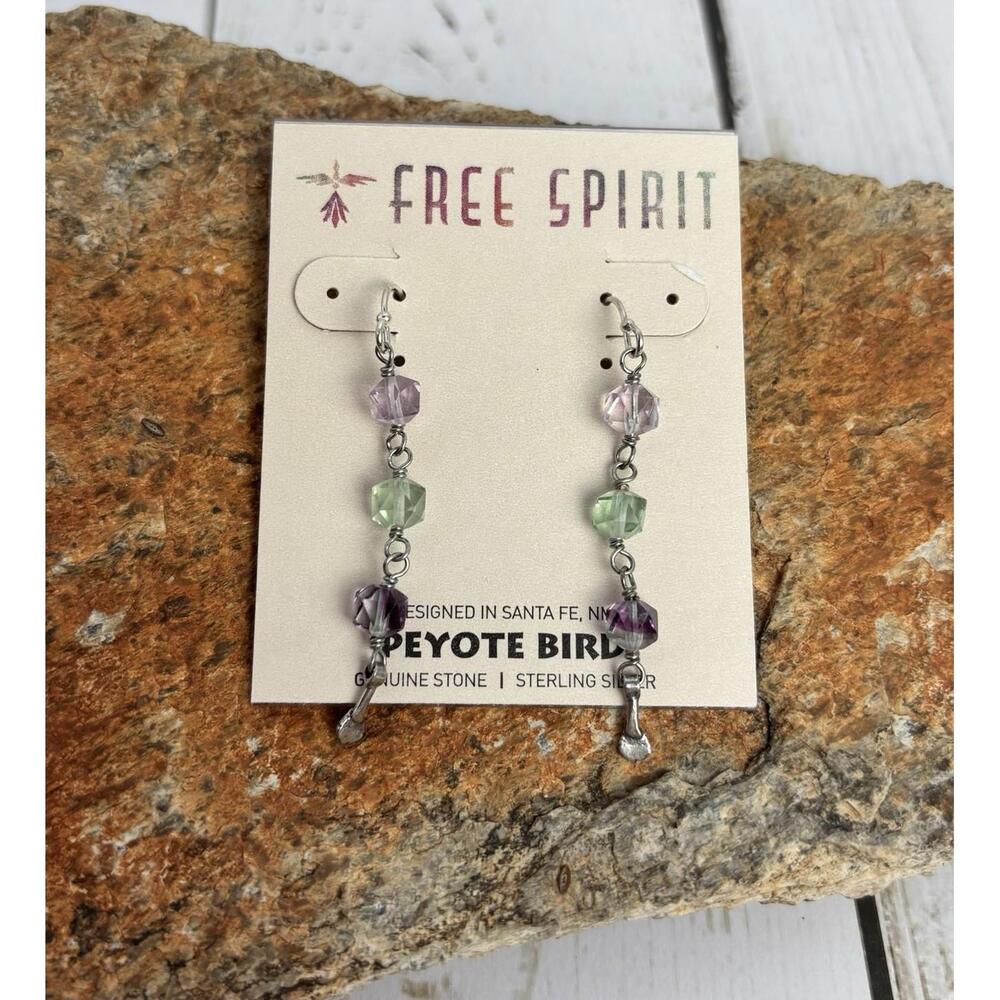 Peyote Bird Free Spirit Fluorite Sterling Silver Dangle Earrings Santa Fe J072